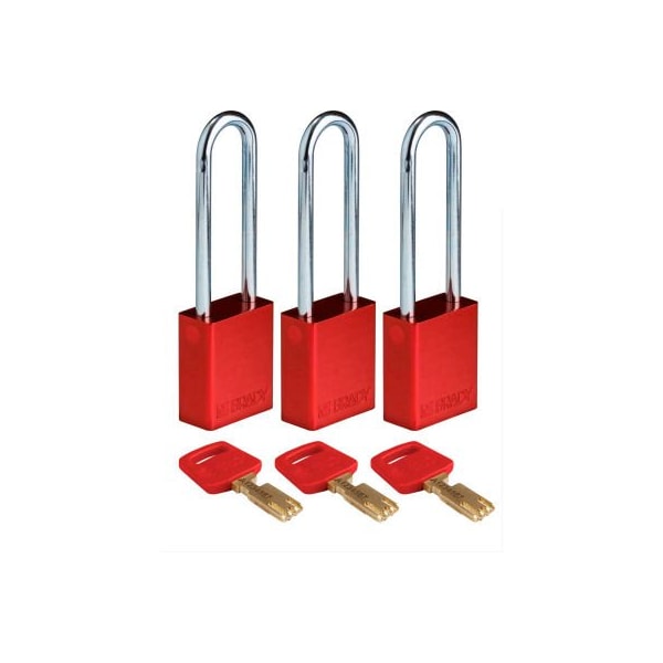 Brady ALU-RED-76ST-KA3PK Brady SafeKey Lockout Padlock Aluminum 3" Steel Shackle Keyed Alike ALU-RED-76ST-KA3PK - main